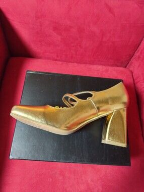 Cape Robbin Metallic Gold Mary Jane Block Heel